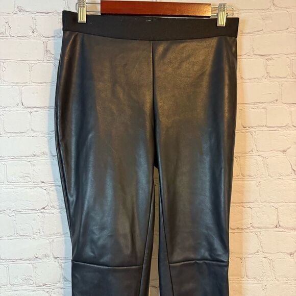 Emerson Fry Vegan Leather Leggings Pants Pull On Skinny Black Faux High Rise - Picture 2 of 5